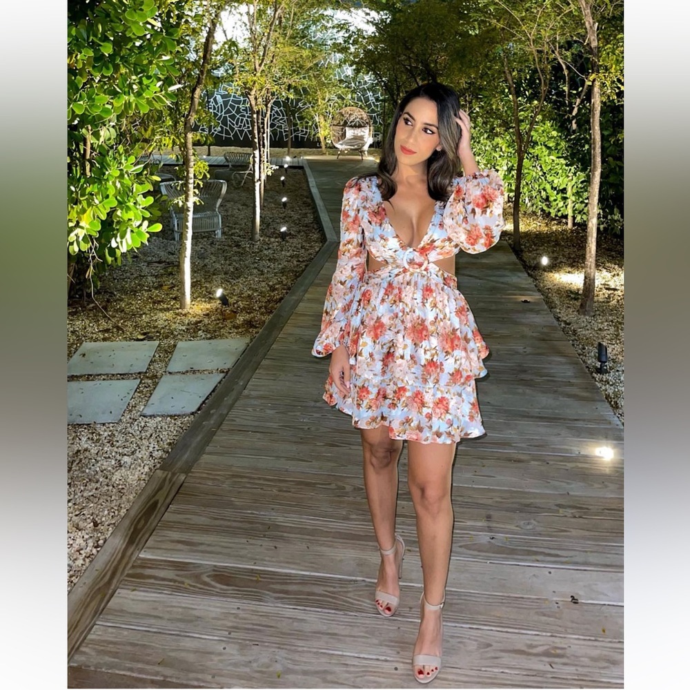 Floral cut out dress with open back